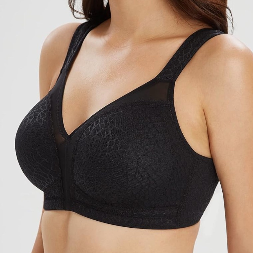 Lemorosy Black Full Coverage Non Padded Wireless Minimizer Bra - Size 38D - EUC